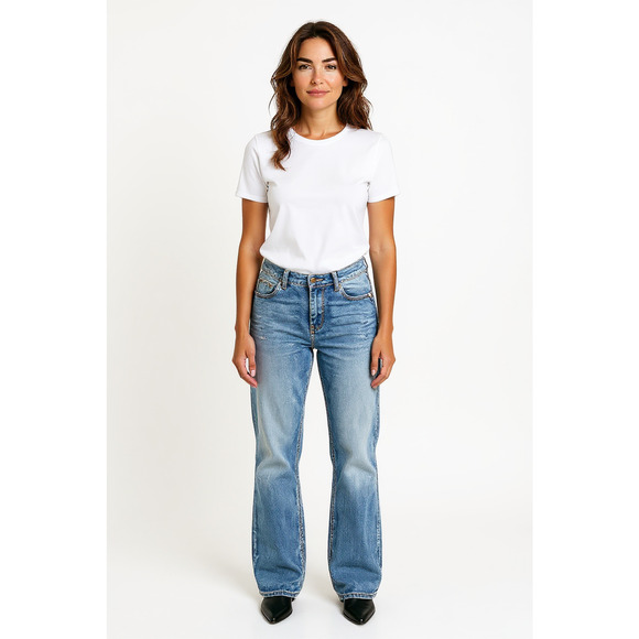 Ariya Jeans Sz 7/8 Y2K Flare Low Rise Flap Pocket Embroidered Distressed Stretch - Picture 2 of 10